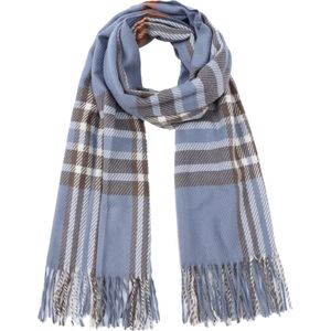 Nouka Licht Blauwe Multicolor Dames Sjaal - Warme & Lichte Sjaal – Herfst / Winter – Geruit Patroon - met Franjes - 70 x 200 cm