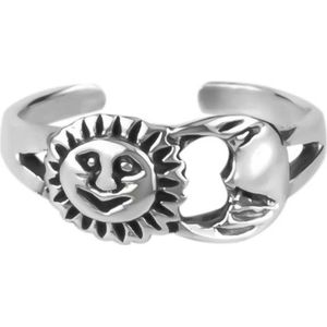 Teenringen | Zilveren teenring, zon en maan