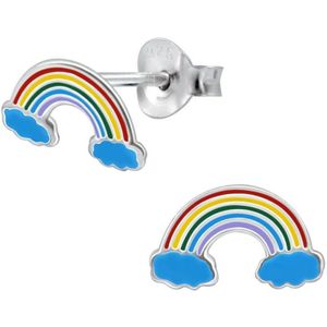 Oorbellen meisje | Zilveren kinderoorbellen | Zilveren oorstekers, regenboog