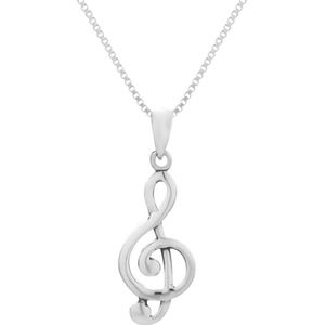 Ketting dames | Zilveren ketting met hanger, g-sleutel