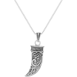 Ketting dames | Zilveren ketting met hanger, zilveren gedecoreerde tand