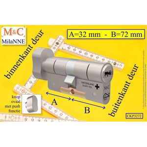 M&C Condor high security cilinderslot met Knop OVAAL met PUSH functie 32x72 mm - SKG*** - Politiekeurmerk Veilig Wonen  -  inclusief gereedschap montageset en hangslot kaars