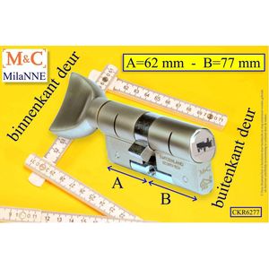 M&C Condor high security deurcilinder met Knop RECHT 62x77 mm - SKG*** - Politiekeurmerk Veilig Wonen  -  inclusief gereedschap montageset en hangslot kaars
