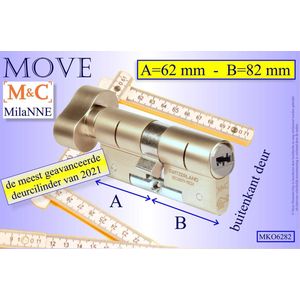 M&C MOVE high-tech security deurcilinder met Knop OVAAL 62x82 mm - SKG*** - Politiekeurmerk Veilig Wonen - inclusief gereedschap MilaNNE montageset