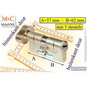 M&C Conder high-tech security deurcilinder met KNOP OVAAL, 57x62 mm MET 5 SLEUTELS - SKG*** - Politiekeurmerk Veilig Wonen - inclusief MilaNNE gereedschap montageset en hangslot kaars