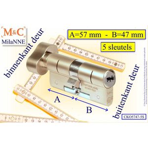 M&C Conder high-tech security deurcilinder met KNOP OVAAL, 57x47 mm MET 5 SLEUTELS - SKG*** - Politiekeurmerk Veilig Wonen - inclusief MilaNNE gereedschap montageset en hangslot kaars