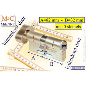 M&C Conder high-tech security deurcilinder met KNOP OVAAL, 82x32 mm MET 5 SLEUTELS - SKG*** - Politiekeurmerk Veilig Wonen - inclusief MilaNNE gereedschap montageset en hangslot kaars