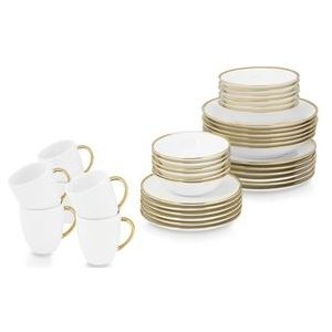 vtwonen Serviesset - Wit/Goud - Porselein - 36-Delig