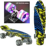 Sajan - Skateboard - LED Verlichting - Penny board - Camouflage Blauw-Geel - 22.5 inch - 56cm - Skateboard met Verlichting