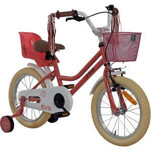 2Cycle Paris - Kinderfiets - 16 inch - Roze-Wit - met Poppenzitje - Meisjesfiets - 16 inch fiets