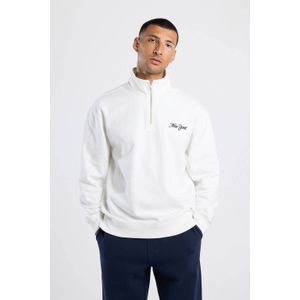 America Today - Sweater - Wit - Relaxed Fit - Halve Rits