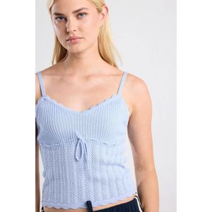 America Today mouwloze top lichtblauw fijn gebreid
