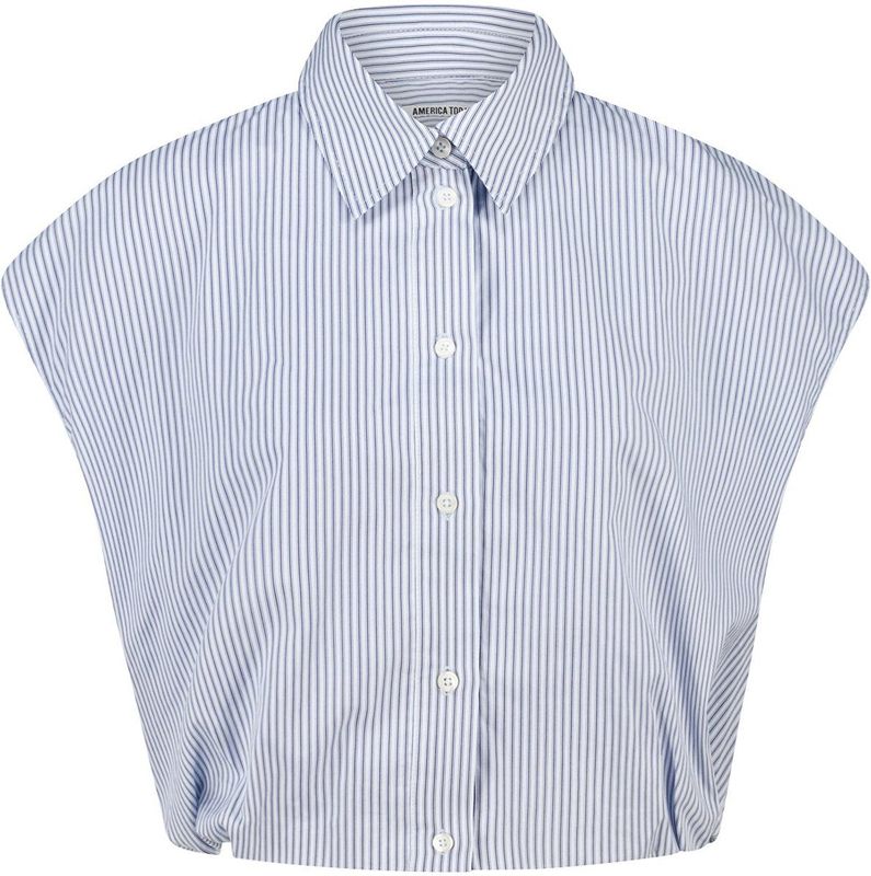 America Today - Blouse - Lichtblauw - 100% Katoen - Mouwloos Ontwerp