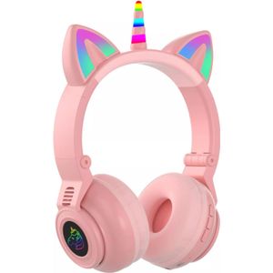 Koptelefoon voor Kinderen-Eenhoorn-Unicorn-Hoofdtelefoon Kinderen -Kattenoortjes-Met Led-Kinder Headset-Bluetooth-Microfoon