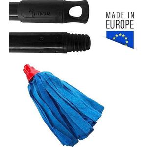 MAUS spaanse mop microvezel met steel - 1 dweil rood blauw met 1 steel - Made in the EU