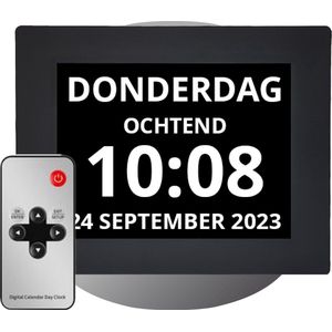 Smart-tech® Digitale Dementieklok - Kalender Klok voor Dementie - Xl Beeldscherm - Medicijn Alarm Senioren - Dag/Datum/Tijd - Alzheimer - Zwart