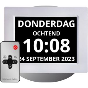 Smart-Tech® Digitale Dementieklok - Digitale Kalenderklok - XL Beeldscherm - Medicatiealarm - Dag/Datum/Tijd - 8 Talen - Alzheimer - Wit