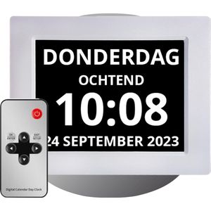 Smart-Tech Digitale Dementieklok - Digitale Kalenderklok - XL Beeldscherm - Medicatiealarm - Dag/Datum/Tijd - 8 Talen - Alzheimer - Wit