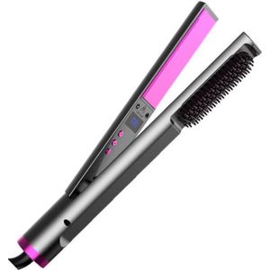 2in1 Krul & Stijltang Borstel | Keramische 3D Krultang | Temperatuur Regeling | LED display | Roze