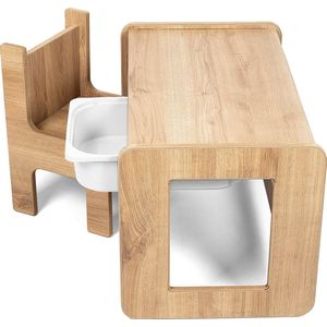 Industrial Living - Kindertafel - Walnoot - Kinderbureau met Witte Lade en Stoel