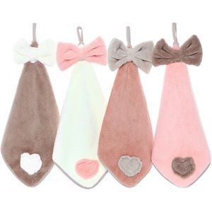 4Pcs Rag Handdoek Quick Droge Vaatdoek Cleaning Tool Nursery Zachte Absorberende Badkamer Leuke Strik Coral Fluwelen Opknoping Thuis