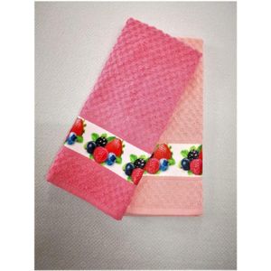 Taç Set Van 2 Gedrukt Katoen Keuken Handdoeken Roze Melia - 40x60