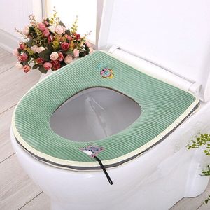 Warme Zachte Toilet Seat Deksel Pad Handvat Rits Soort Cartoon Stijl Toilet Seat Cover Mat Badkamer Accessoires Katoen Leer