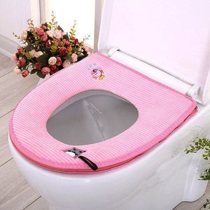 Warme Zachte Toilet Seat Deksel Pad Handvat Rits Soort Cartoon Stijl Toilet Seat Cover Mat Badkamer Accessoires Katoen Leer