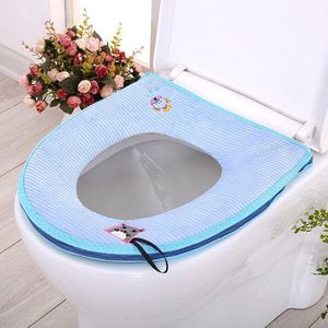 Warme Zachte Toilet Seat Deksel Pad Handvat Rits Soort Cartoon Stijl Toilet Seat Cover Mat Badkamer Accessoires Katoen Leer