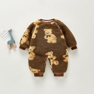 Winter Kleding Baby Gewatteerde Romper Baby Schattige Beer Plus Fluwelen Warm Romper Baby Meisje Winter Kleding