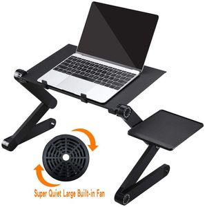 Opvouwbare Verstelbare Laptop Bureau Met Cooling Dual Fan Aluminium Computer Stand Tafel Vented Stand Bed Lade Grote Verkoop