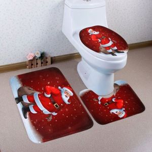 Universele Kerst Xmas 3D Santa Verder Elf Toilet Seat Cover Voetstuk Badmat Tapijten Set/Door