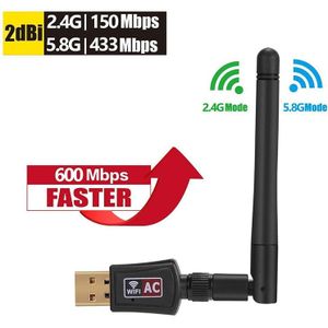 600Mbps Wireless Usb Wifi Adapter 2.4 Ghz/5.8 Ghz Wifi Dual Band Antenne Dongle Pc Mini Computer 2dBi netwerkkaart Ontvanger 802.1