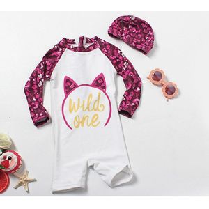 Baby Meisje Bikini Meisjes Badpak Kids 2 Stuks Romper + Cap 2 Stuks Kids Kat Cartoon Kinderen Kids Meisje badmode Bikini Baby Kleding