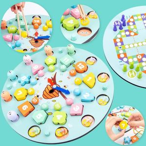 Voorschoolse Baby Speelgoed Vroege Onderwijs Leermiddelen Puzzel Digitale Klok Clip Kralen Houten Speelgoed Magnetische Vissen Vorm Bijpassende