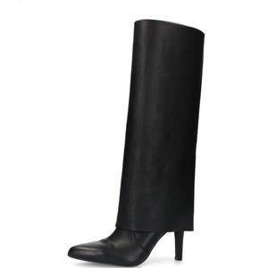 Sacha - Kniehoge Stiletto Laarzen - Zwart - Leer