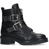 Sacha - Dames - Zwarte leren biker boots met zilverkleurige gespen