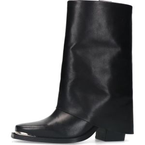 Sacha - Cowboy Enkellaarsjes - Zwart - Leer - Omgeslagen Design