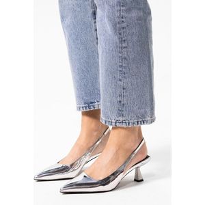 Sacha - Zilveren Metallic Slingback Pumps - Grijs - Leer