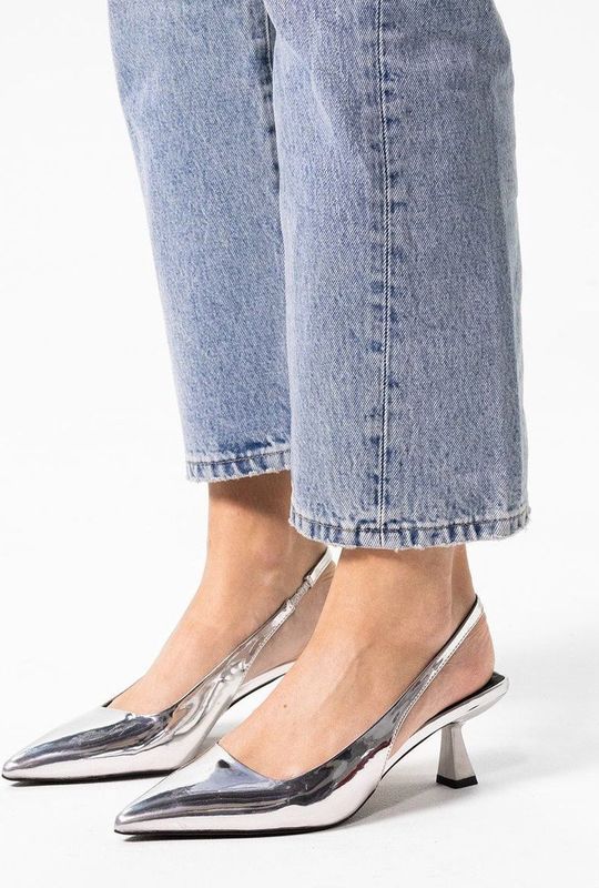 Sacha - Zilveren Metallic Slingback Pumps - Grijs - Leer