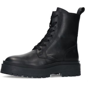 Sacha - Dames - Zwarte Leren Veterlaarsjes - Leer - Textiel