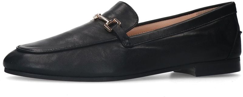 Sacha - Zwarte Leren Loafers - Goudkleurige Chain - Leer