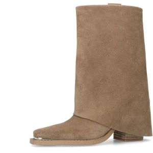 Sacha - Cowboy Enkellaarsjes - Beige - Suède - Overslagontwerp