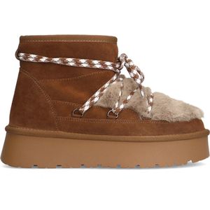 Sacha - Dames - Bruine suède enkelboots met wol - Maat 41