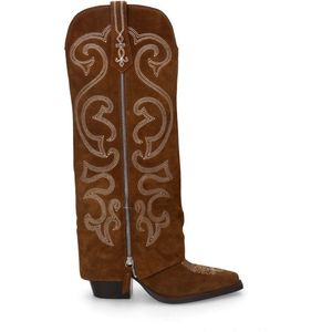 Sacha - Cowboylaarzen - Bruin - Suède - Ritssluiting - Witte Stiksels