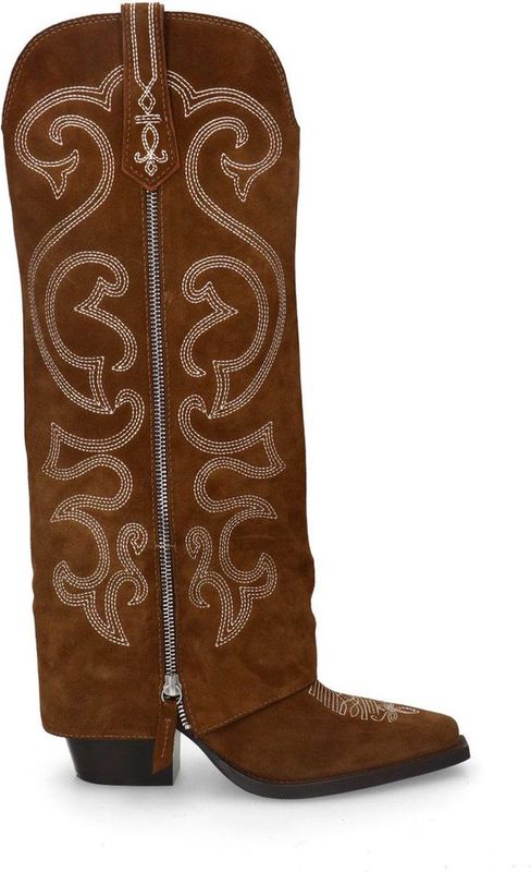 Sacha - Cowboylaarzen - Bruin - Suède - Ritssluiting - Witte Stiksels