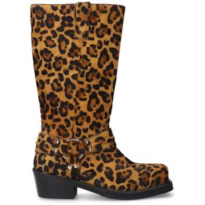 Sacha - Dames - Leopard leren biker boots
