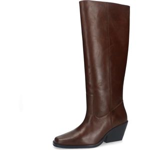 Sacha - Bruine Leren Laarzen - Leer - Vierkante Neus - Blokhak 6 cm