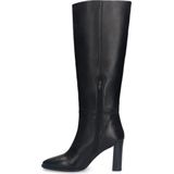 Sacha - Zwarte Leren Hoge Laarzen - High Boots - Ronde Neus - Blokhak 8,5 cm