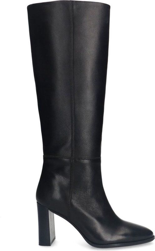 Sacha - Zwarte Leren Hoge Laarzen - High Boots - Ronde Neus - Blokhak 8,5 cm